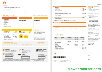 Australia New South Wales (NSW) Origin electricity business utility bill template in Word and PDF forma 1-2 pages